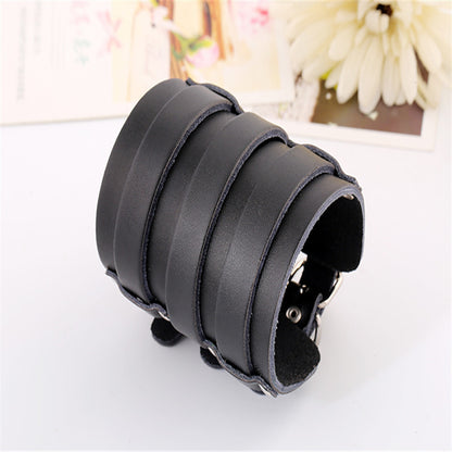 Exaggerated Punk Cattle Leather Bracelet Wide Leather Men's Leather Bracelet