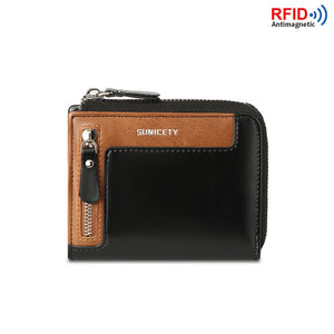 Men's Short Fashion Leather Zipper RFID Wallet