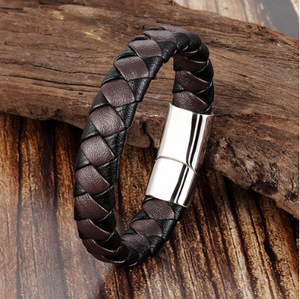 Black brown leather bracelet men's leather rope bracelet