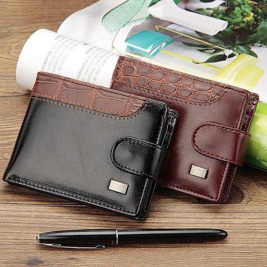 Casual men's wallet short paragraph leather buckle buckle US dollar package cross section wallet