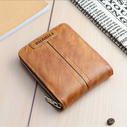 Fashion Men'S Short Wallet, Classic Hot Style, Horizontal Style, Large Capacity Zipper, Multi-Card Business Wallet