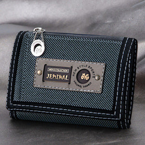 Men's Contrasting Color Casual Canvas 3 Fold Short Wallet