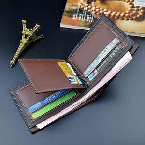 Men's Wallet Short Wallet Male Youth Fashion New Retro Frosted Large-Capacity Horizontal Soft Leather Wallet