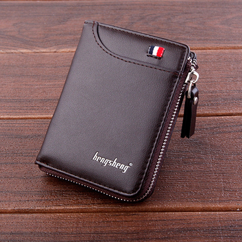 Men's Short Wallet Zipper Soft Leather