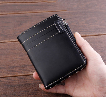 Men's Short Wallet Zipper Soft Leather