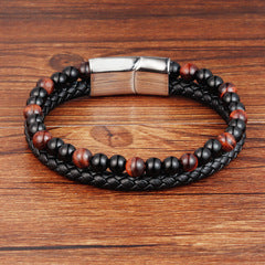 Double Layer Leather Rope Bracelet Men's Stainless Steel Genuine Leather Leather Bracelet Handmade Leather Bracelet Buckle Bracelet Jewelry