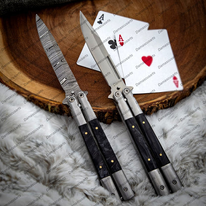 Personalized Custom Handmade Personalized Custom Handmade Heavy Duty Folding Butterfly Knives Stainless Steel with Leather Sheath, Butterfly