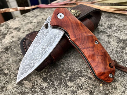 Damascus Steel Folding Knife Field