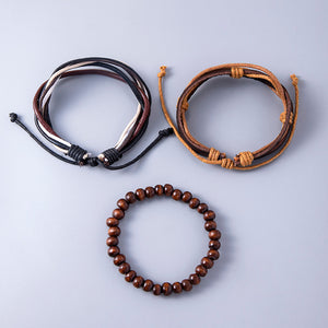 Vintage Multilayer Leather Adjustable Bracelets For Women Men Wooden Beaded Bracelet Ethnic Wrap Bracelets