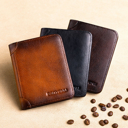 Men's Short Leather Large Capacity Leather Horizontal Wallet