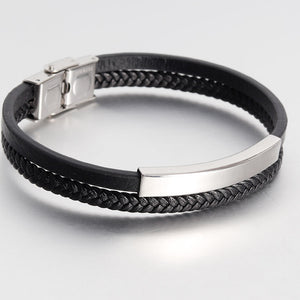 Double Layer Leather Rope Bracelet Men's Stainless Steel Genuine Leather Leather Bracelet Handmade Leather Bracelet Buckle Bracelet Jewelry