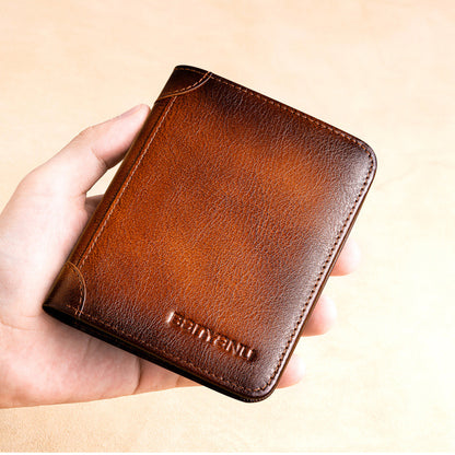 Men's Short Leather Large Capacity Leather Horizontal Wallet