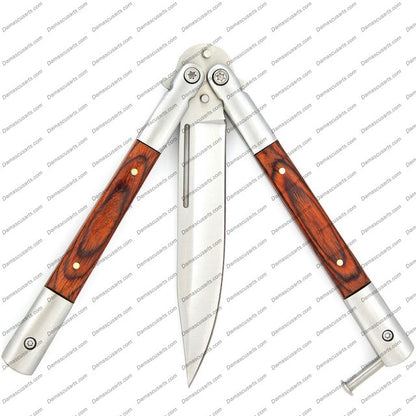 PERSONALIZED CUSTOM HANDMADE PERSONALIZED CUSTOM HANDMADE HEAVY DUTY FOLDING BUTTERFLY KNIVES STAINLESS STEEL WITH LEATHER SHEATH, BUTTERFLY