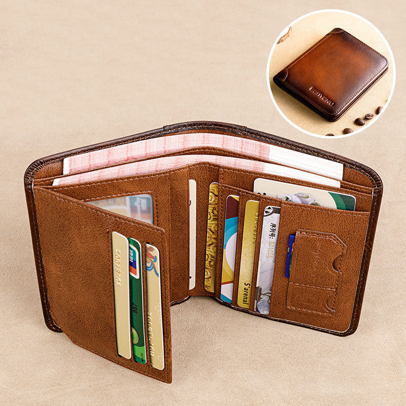 Men's Short Leather Large Capacity Leather Horizontal Wallet