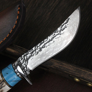 Outdoor Damascus Forged Hunting Knife With Non-slip Handle