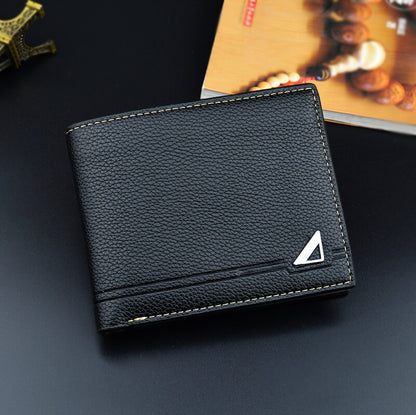 Men's Short Soft Leather Lychee Pattern Multiple Card Slots Wallet