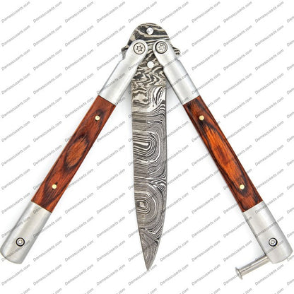 PERSONALIZED CUSTOM HANDMADE PERSONALIZED CUSTOM HANDMADE HEAVY DUTY FOLDING BUTTERFLY KNIVES STAINLESS STEEL WITH LEATHER SHEATH, BUTTERFLY