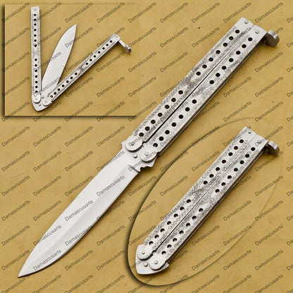 Personalized Custom Handmade Brown Argus D2 Tool Steel Filipino Balisongs Butterfly Knife World Class Knives with Leather Sheath