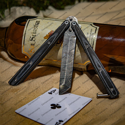 440 Stainless Steel Black Filipino Balisongs Butterfly Knives World Class Knives with Leather Sheath