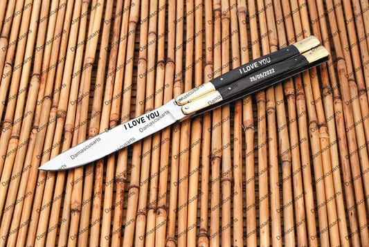 Personalized Custom Handmade D2 Tool Steel Original Filipino Balisong Butterfly Knife with Leather Sheath