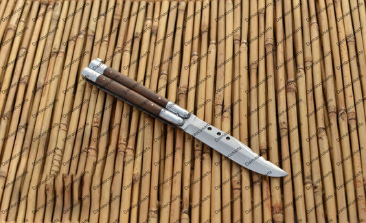 Personalized Custom Handmade D2 Tool Steel Original Filipino Balisong Butterfly Knife Aluminium with Narra Wood with Leather Sheath