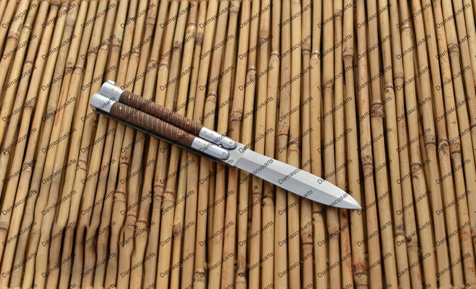 Personalized Custom Handmade D2 Tool Steel Original Filipino Balisong Butterfly Knife Aluminium with Narra Wood with Leather Sheath