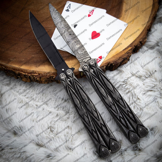 Personalized Custom Handmade Personalized Custom Handmade Heavy Duty Folding Butterfly Knives Stainless Steel with Leather Sheath, Butterfly