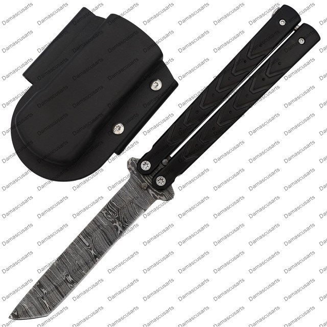 Custom Handmade Black Filipino Balisongs Butterfly Stainless Steel Flipper Knife World Class Knives with Leather Sheath