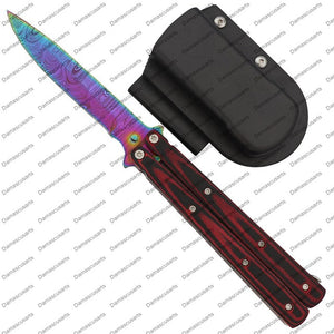 440 Stainless Steel Red & Black Filipino Balisongs Butterfly World Class Knives with Leather Sheath