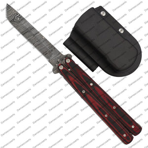 440 Stainless Steel Red & Black Filipino Balisongs Butterfly World Class Knives with Leather Sheath