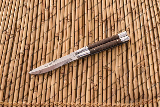 Personalized Custom Handmade D2 Tool Steel Original Filipino Balisong Butterfly Knife Aluminum with Narra Wood with Leather Sheath