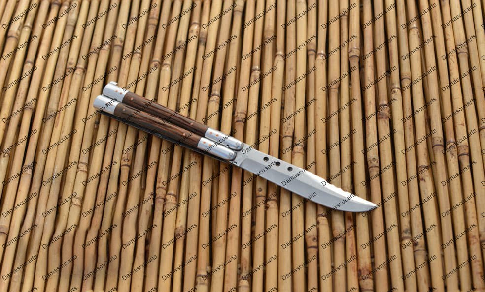 Personalized Custom Handmade D2 Tool Steel Original Filipino Balisong Butterfly Knife Aluminium with Narra Wood with Leather Sheath