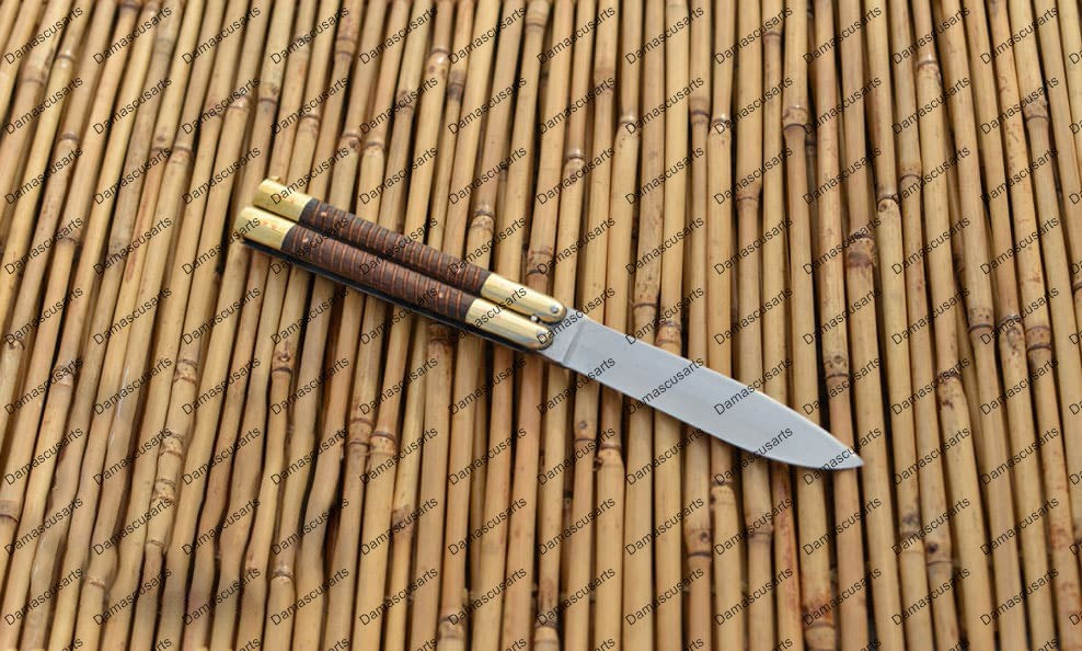 Personalized Custom Handmade D2 Tool Steel Original Filipino Balisong Butterfly Knife Brass with Narra Wood with Leather Sheath