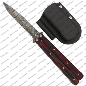 440 Stainless Steel Red & Black Filipino Balisongs Butterfly World Class Knives with Leather Sheath