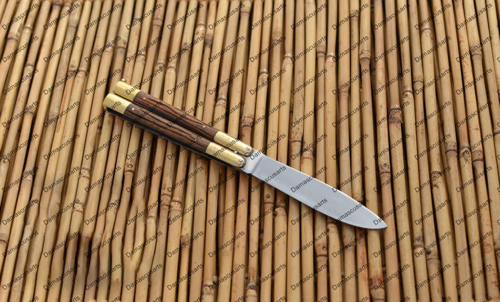 Personalized Custom Handmade D2 Tool Steel Original Filipino Balisong Butterfly Knife Brass with Narra Wood with Leather Sheath