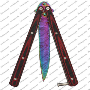 440 Stainless Steel Red & Black Filipino Balisongs Butterfly World Class Knives with Leather Sheath