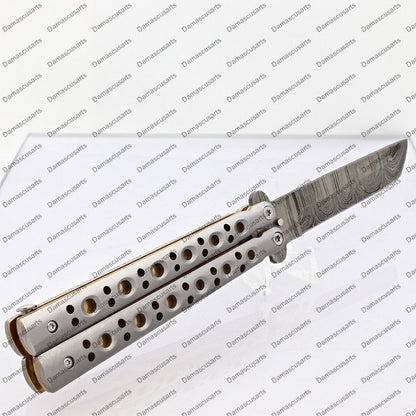 Personalized Custom Handmade Filipino Balisongs Butterfly Stainless Steel Flipper Knife World Class Knives with Leather Sheath