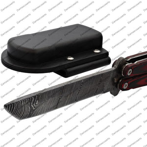 440 Stainless Steel Red & Black Filipino Balisongs Butterfly World Class Knives with Leather Sheath