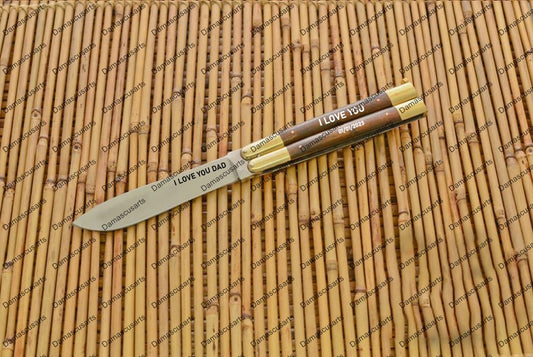 Personalized Custom Handmade D2 Tool Steel Original Filipino Balisong Butterfly Knife Brass with Narra Wood Inserts with Leather Sheath