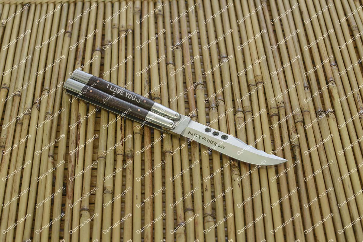 PERSONALIZED CUSTOM HANDMADE ORIGINAL FILIPINO BALISONG BUTTERFLY KNIFE TAINLESS STEEL WITH BONE INSERTS WITH LEATHER SHEATH