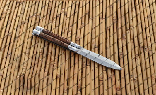 Personalized Custom Handmade D2 Tool Steel Original Filipino Balisong Butterfly Knife Aluminium with Narra Wood with Leather Sheath