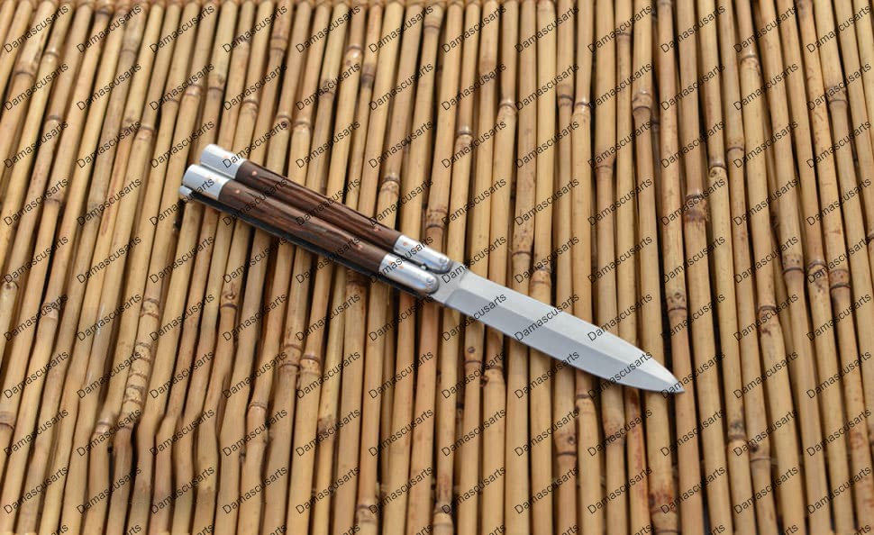 Personalized Custom Handmade D2 Tool Steel Original Filipino Balisong Butterfly Knife Aluminium with Narra Wood with Leather Sheath