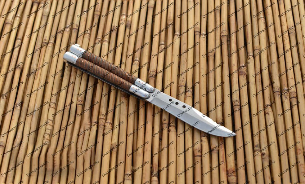 Personalized Custom Handmade D2 Tool Steel Original Filipino Balisong Butterfly Knife Aluminium with Narra Wood with Leather Sheath