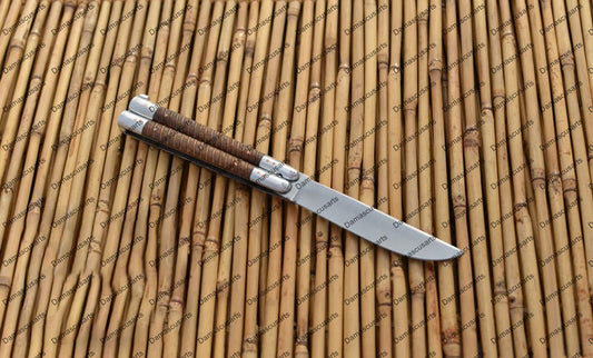 Personalized Custom Handmade D2 Tool Steel Original Filipino Balisong Butterfly Knife Aluminium with Narra Wood with Leather Sheath