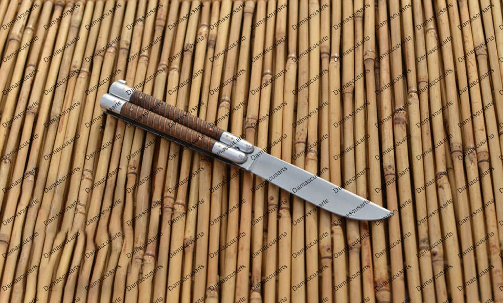 Personalized Custom Handmade D2 Tool Steel Original Filipino Balisong Butterfly Knife Aluminium with Narra Wood with Leather Sheath