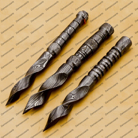 pack of 3 Dagger Hunting Knife Handmade Damascus Boot Throwing Kunai Knife Fixed Blade Hand Forged Knife Leather Sheath Gift for Him