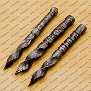 pack of 3 Dagger Hunting Knife Handmade Damascus Boot Throwing Kunai Knife Fixed Blade Hand Forged Knife Leather Sheath Gift for Him