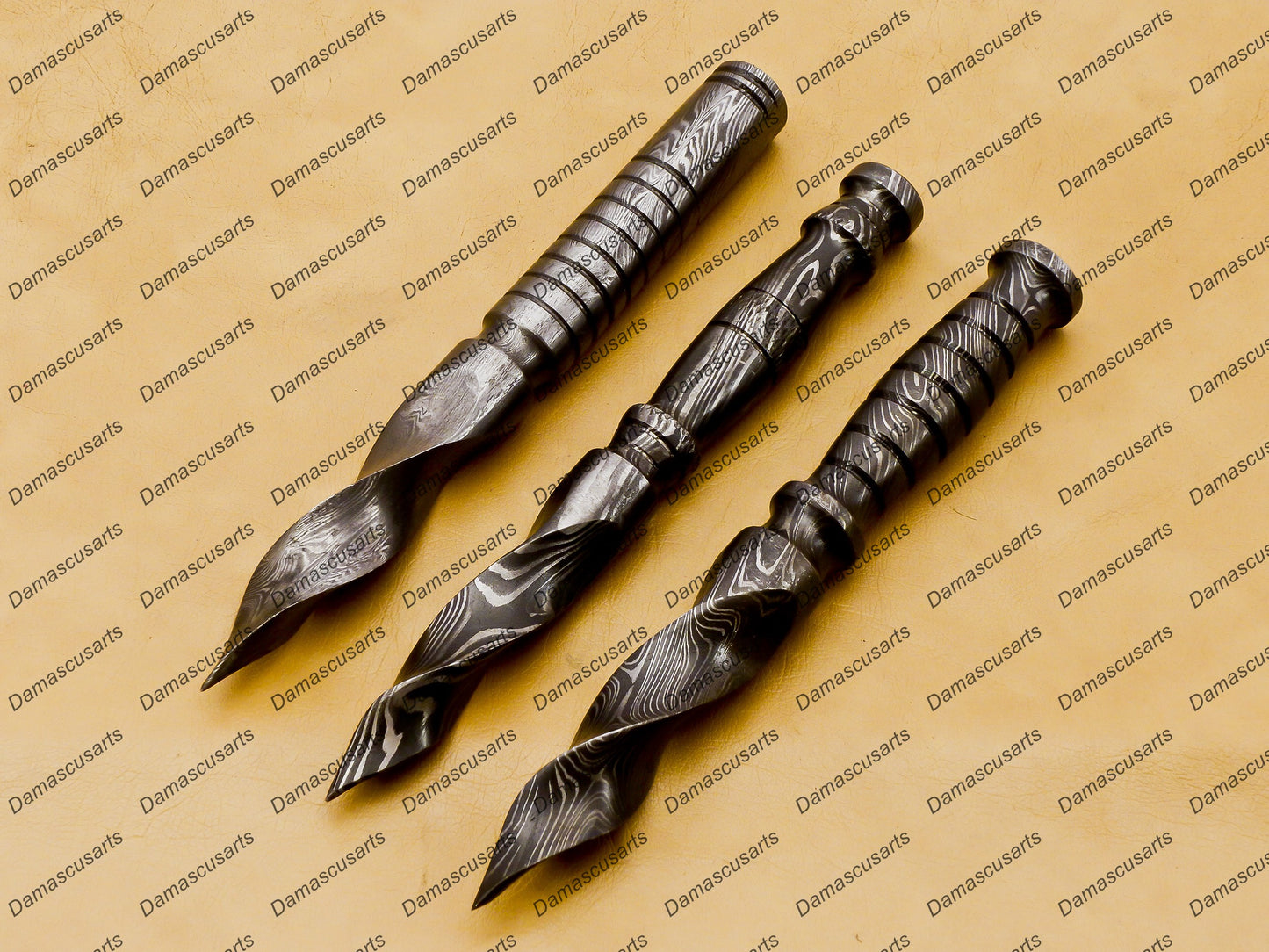 pack of 3 Dagger Hunting Knife Handmade Damascus Boot Throwing Kunai Knife Fixed Blade Hand Forged Knife Leather Sheath Gift for Him