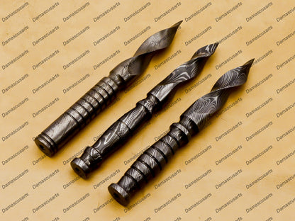 pack of 3 Dagger Hunting Knife Handmade Damascus Boot Throwing Kunai Knife Fixed Blade Hand Forged Knife Leather Sheath Gift for Him