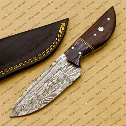 Customize Custom Hand Made Forged Hunter Knife Damascus Steel Bowie Knife Handle Dia Bone with Leather Sheath Free Key Chain Gift